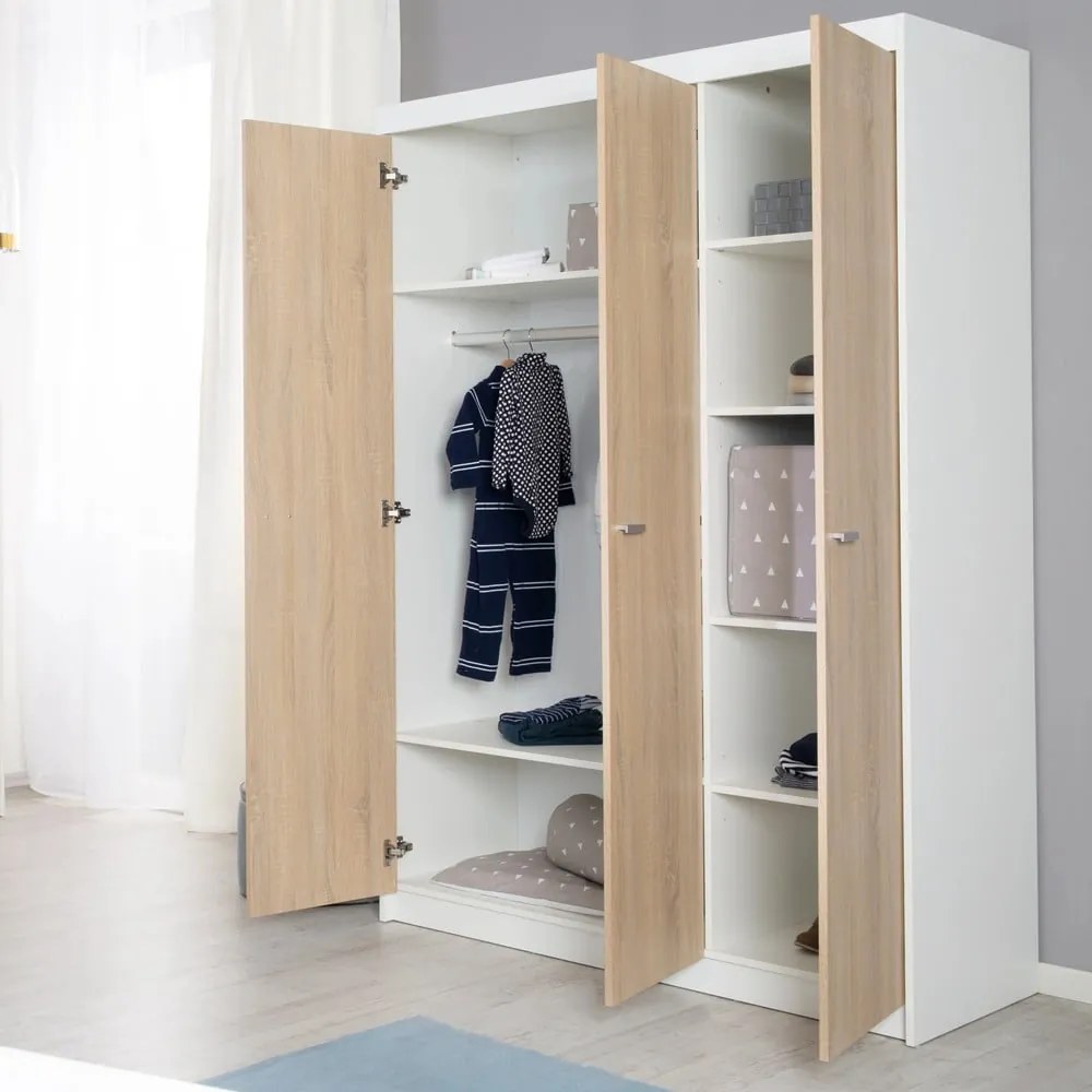 Biało-naturalna szafa dziecięca w dekorze dębu 131x190 cm Gabriella – Roba