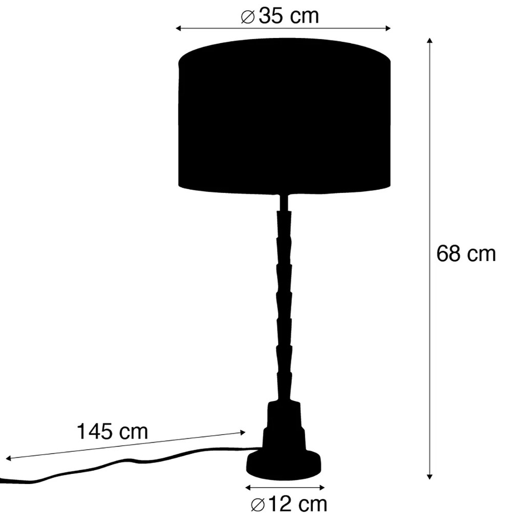 Lampa stołowa brązowa z zielonym aksamitnym abażurem 35 cm - Pisos klasyczny/Antyczny Oswietlenie wewnetrzne