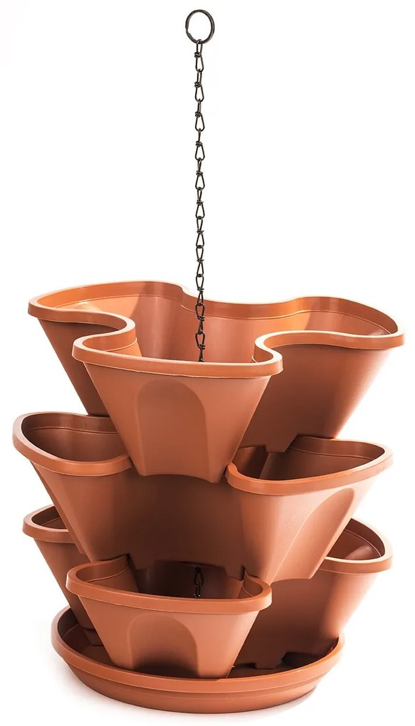 Doniczka kaskadowa wisząca dwupiętrowa, terakota, 23 cm