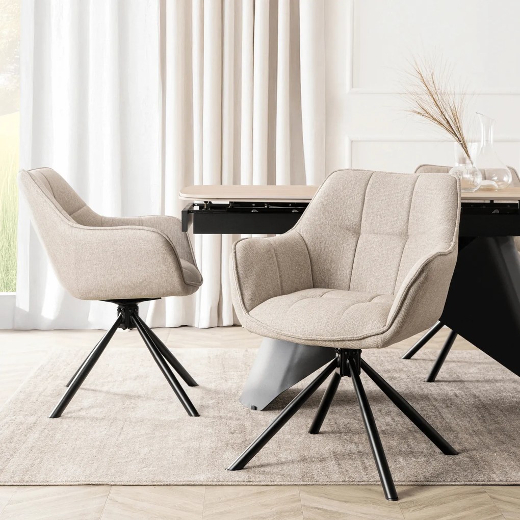 Krzesło Tapicerowane Obrotowe PEONY 2 Beżowe Nowoczesne Loft