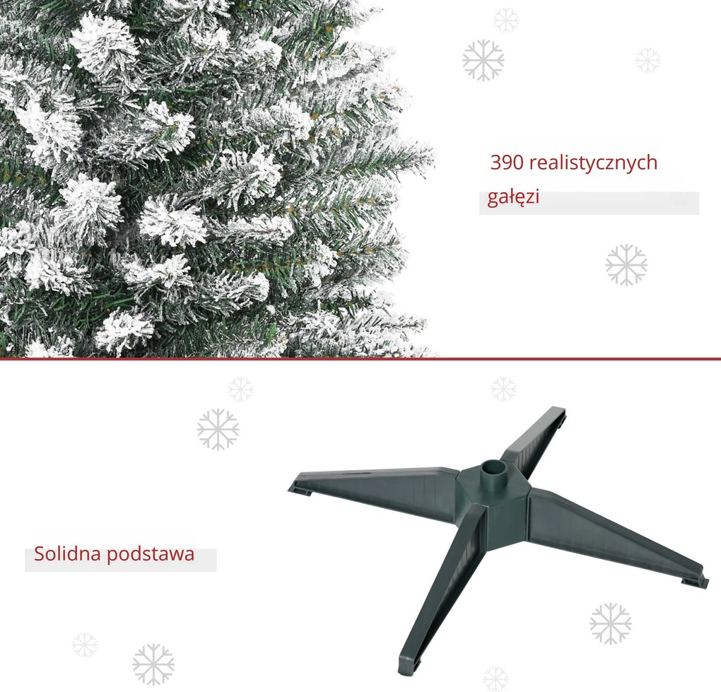 HOMCOM Sztuczna Choinka, 210 cm, z Ośnieżonymi Gałęziami PVC, Składana, z Metalową Podstawą, Zielony/Biały | Aosom PL
