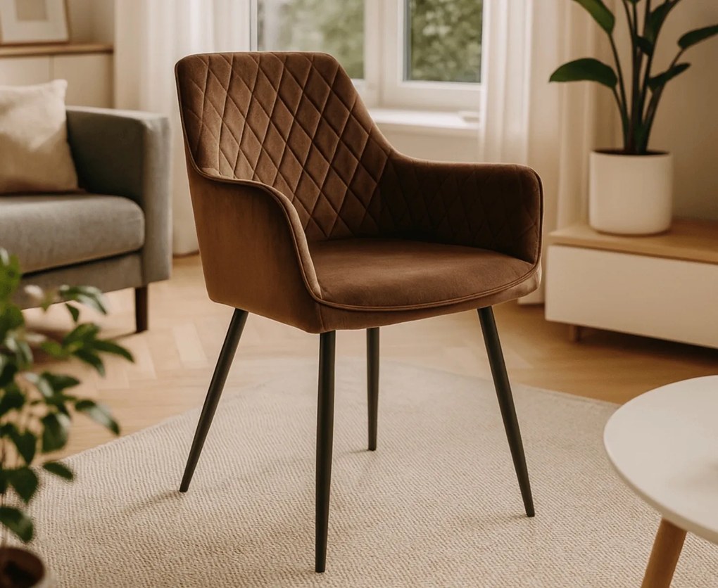 Welurowe krzesło z pikowaniem i lamówką Bresso, styl loft