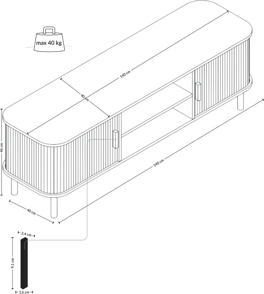 Szafka rtv ryflowana SCAVA, 140 x 40 x 46 cm