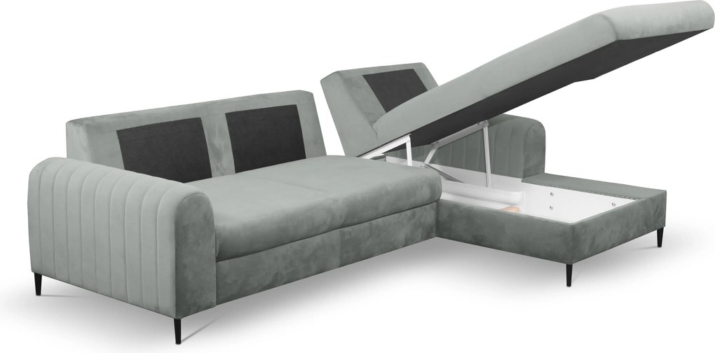 Masseno Narożnik VERONA z funkcją spania i pojemnikiem na pościel Narozniki L, Rozkładana sofa - Szary, VELLUTO GREY 16