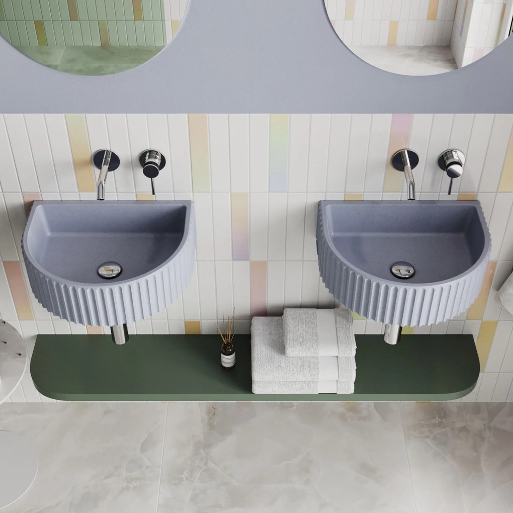 Umywalka betonowa podwieszana / nablatowa półokrągła bez otworu na baterię 45 x 36 cm MUSLIN | różne kolory : Kolor - Lawendowy, Typ montażu - podwieszana