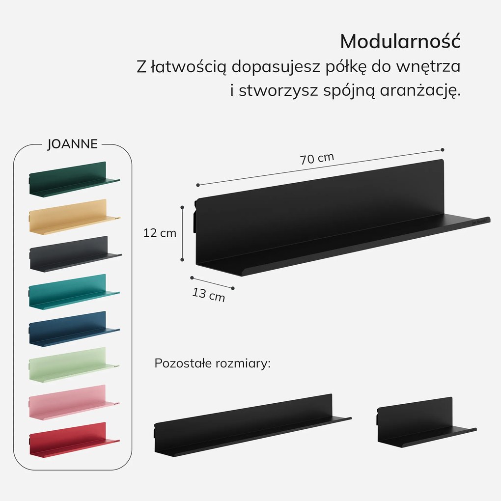 Półka wisząca JOANNE 700 mm, czarna