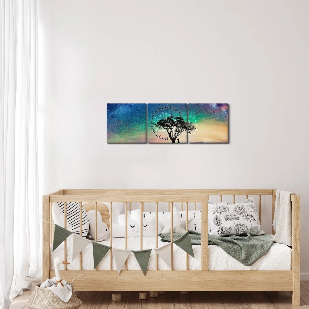 Obraz - Odpoczynek pod gwiazdami (z zegarem) (90x30 cm)