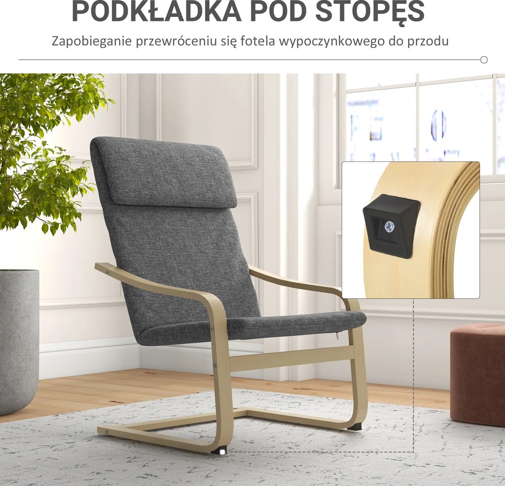 HOMCOM Fotel Relaksacyjny Szary Lniany Pokrycie z Drewnianym Stelażem Komfortowe Siedzisko z Podłokietnikami | Aosom PL