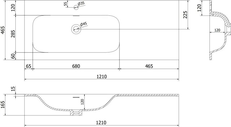Mexen Vela umywalka wpuszczana w blat lewa 121 x 46,5 cm, czarna mat - 25231271L
