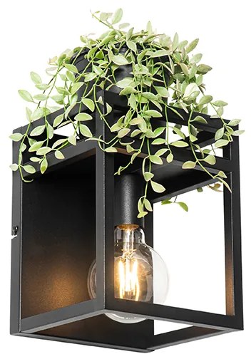 Industrialna lampa ścienna czarna z półką - Cage RackPrzemysłowy Oswietlenie wewnetrzne