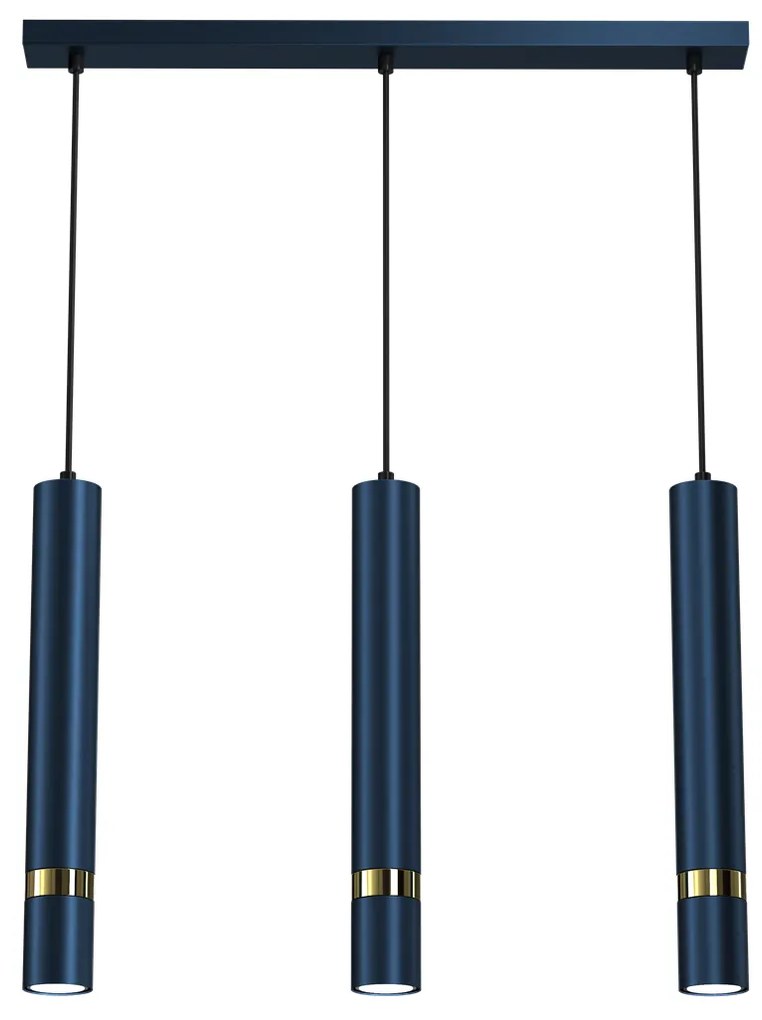 Lampa wisząca JOKER NAVY BLUE/GOLD 3xGU10, na listwie granatowa, potrójna, tuba