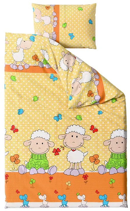 PrzytulneMieszkanie.pl PrzytulneMieszkanie.pl Pościel z kory do łóżeczka OWCZKI żółte Rozmiar pościeli: 45 x 65 cm | 90 x 135 cm