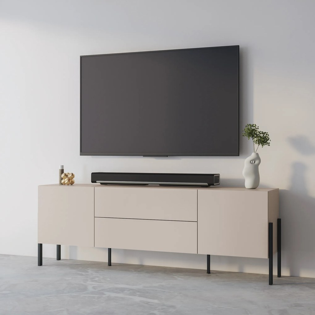Szafka RTV stojąca CONTE 207 cm do Salonu pod Telewizor 2 Szuflady - Kaszmir