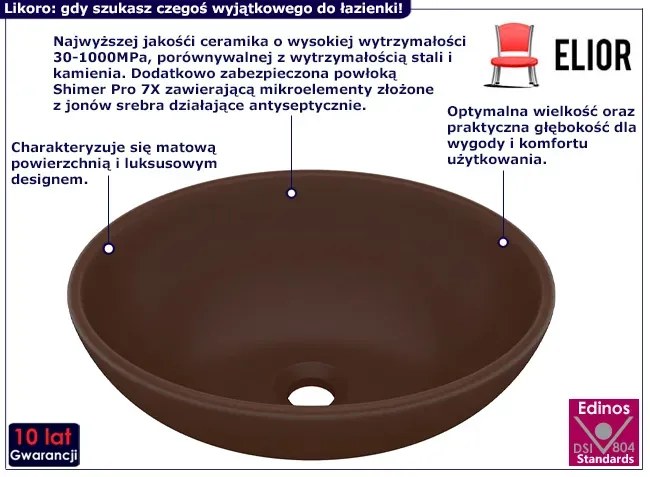 Brązowa owalna umywalka na blat - Likoro