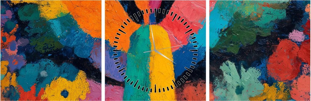 Obraz - Abstrakcyjny anioł z kwiatami (z zegarem) (90x30 cm)
