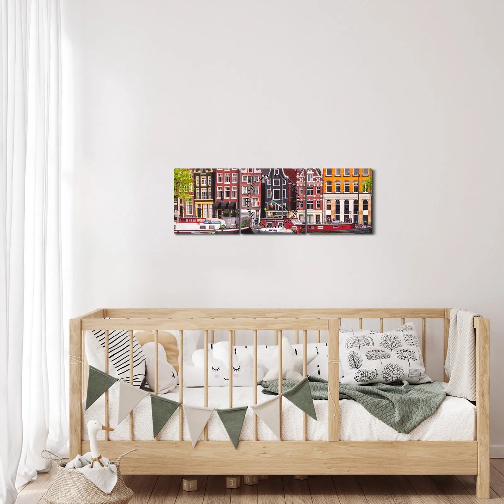 Obraz - Amsterdam, domy tańca (z zegarem) (90x30 cm)