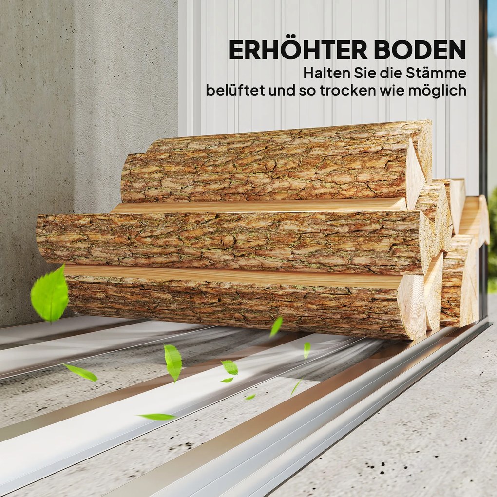 Schowek na drewno opałowe Outsunny — stalowy, podwyższone dno, dach jednospadowy, 150×66,5×150 cm, ciemnoszary