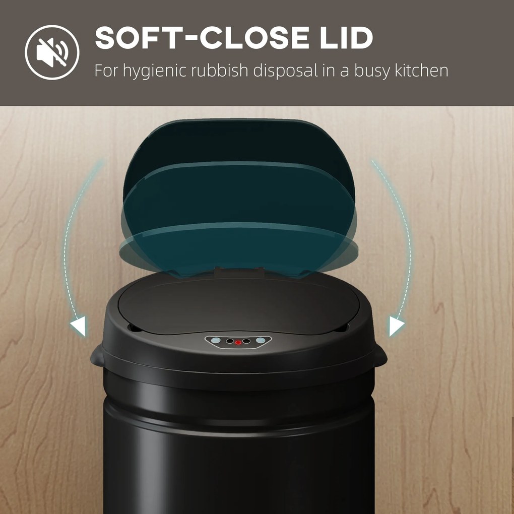 HOMCOM 30 Litrowy Kosz na Śmieci z Czujnikiem i Funkcją Soft-Close, Bezdotykowy Kosz na Odpady ze Stali Nierdzewnej do Higienicznych Kuchni