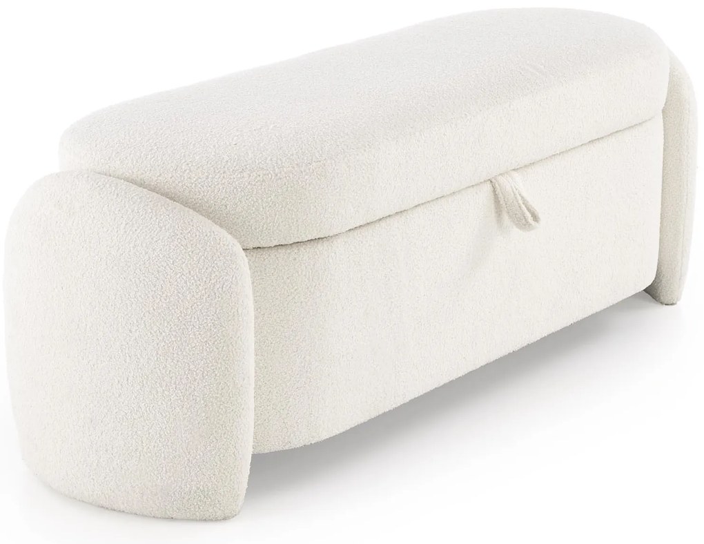 Ławka, Pufa FICARIA z pojemnikiem w kolorze kremowym, tkanina boucle, 150x40x47 cm