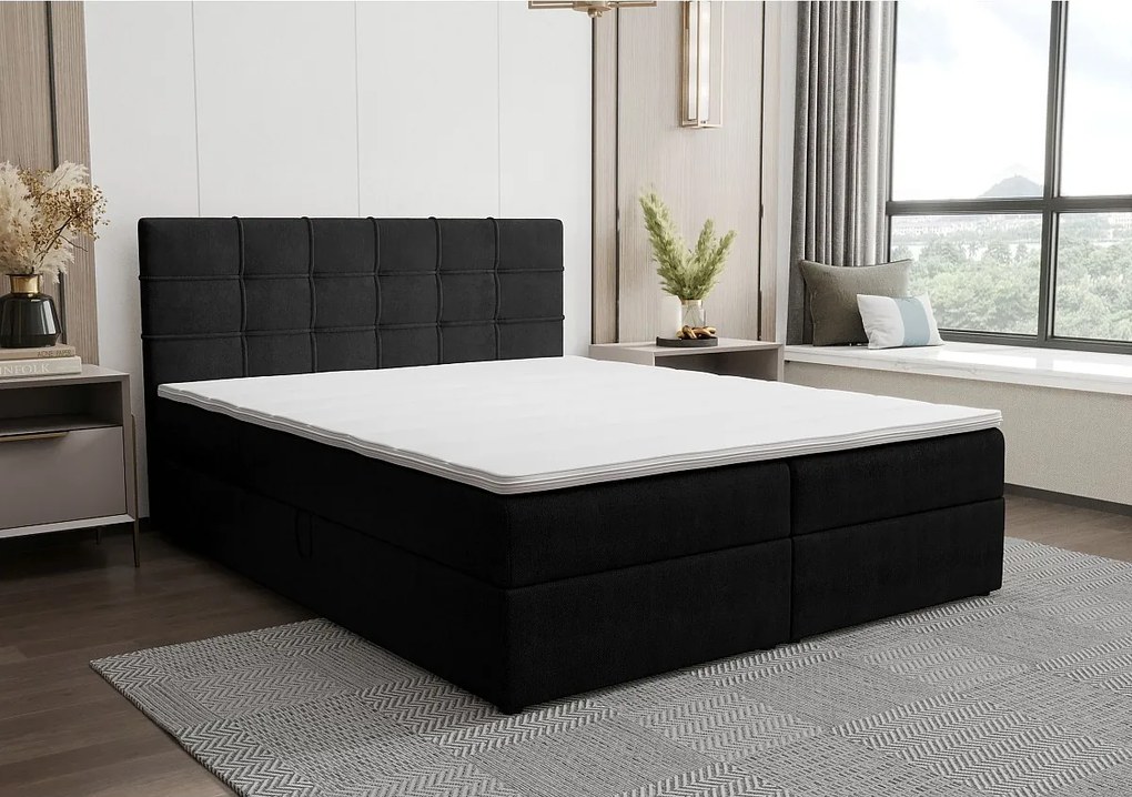 BEDANTE Łóżko kontynentalne KIDA 160x200 Curio 99 Czarny Łóżko małżeńskie Łóżko hotelowe Sypialnia Materac Topper Schowek