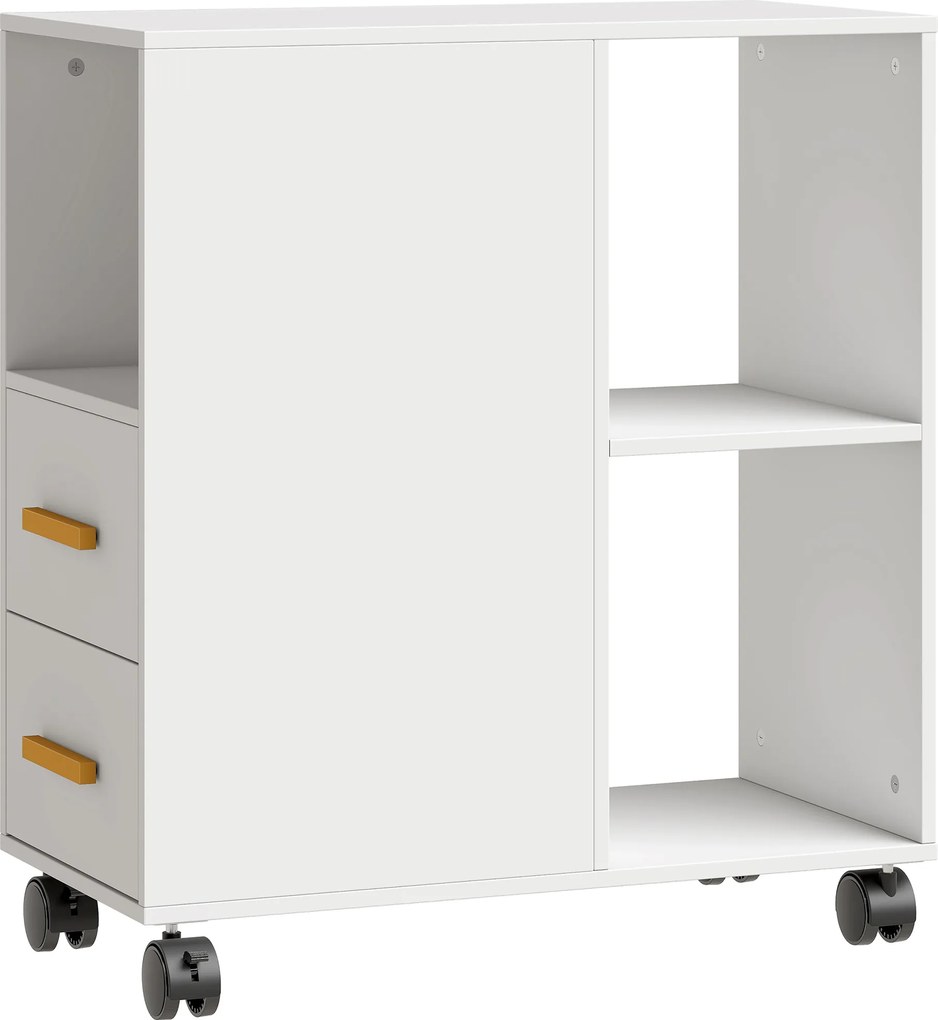 HOMCOM Stojak na drukarkę, stolik z regulowaną półką i kółkami do faksu i skanera 60 x 30 x 65 cm Biały | Aosom PL