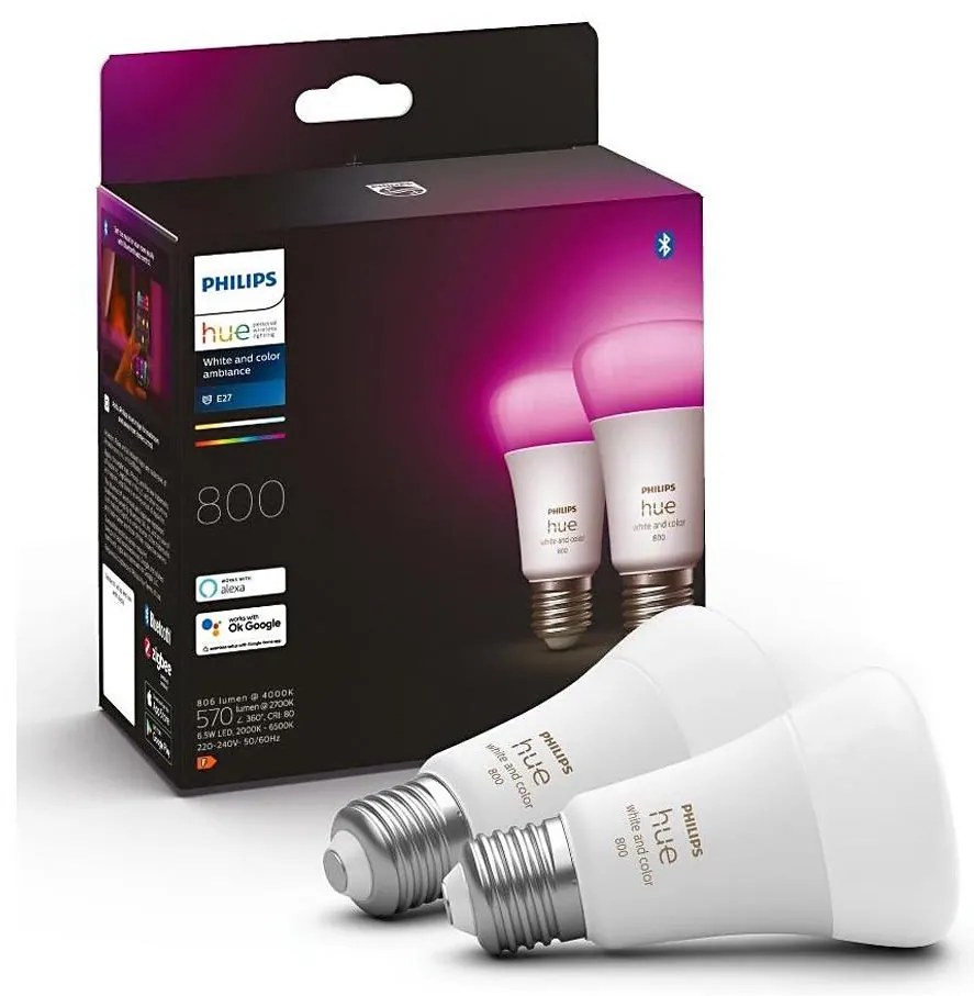 ZESTAW 2x LED Philips Hue WACA A60 E27 6,5W 2000-6500K ściemnialna