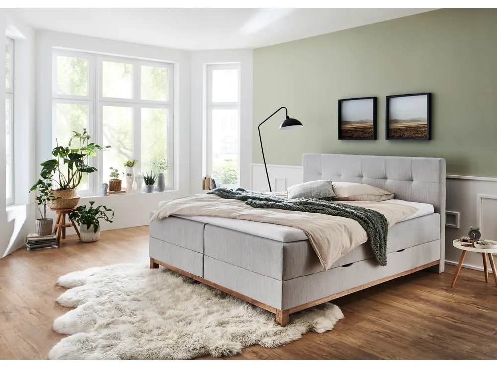 Jasnoszare łóżko boxspring ze schowkiem 180x200 cm Catania − Meise Möbel