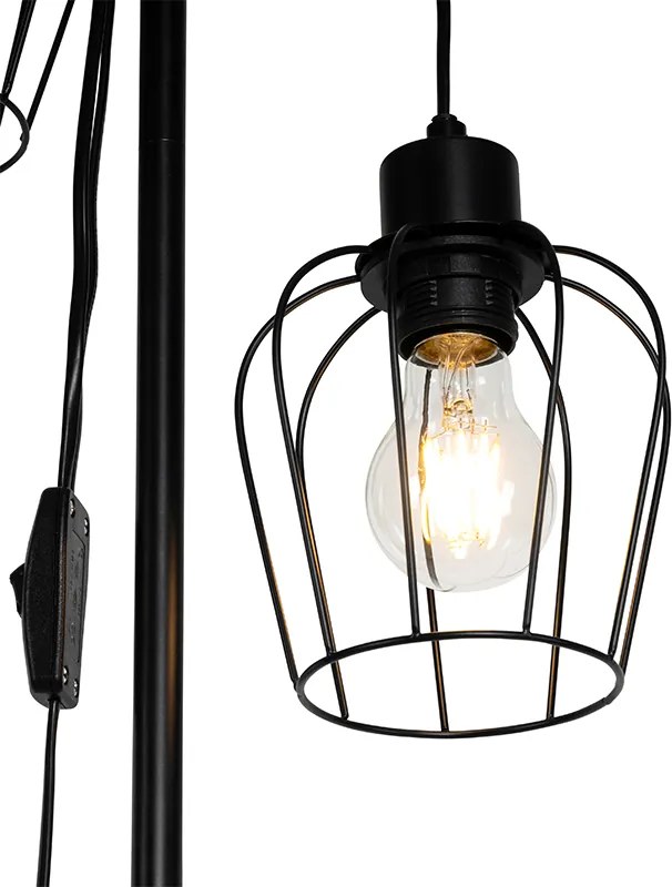 Rustykalna lampa podłogowa czarna z drewnem 2-światła - Stronk