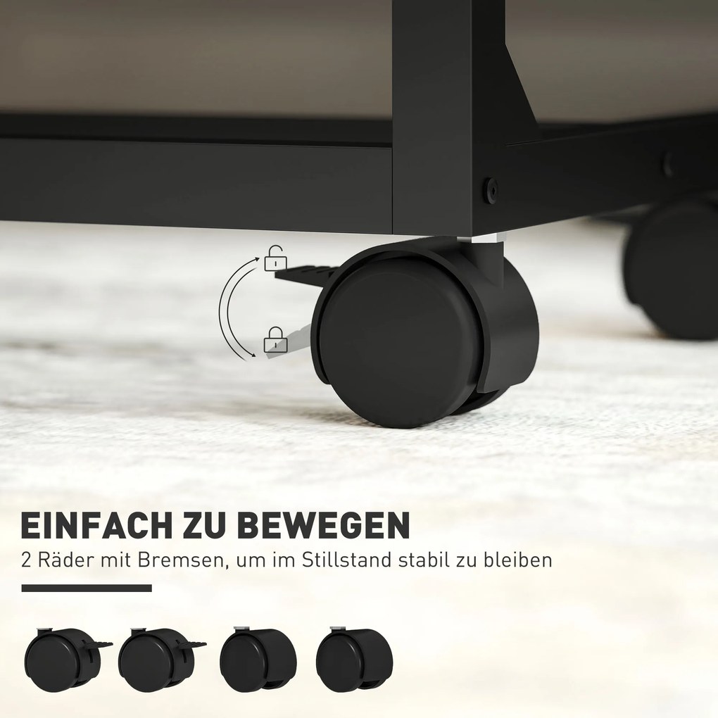 HOMCOM Stolik pomocniczy, biurko, stolik nocny, regulowana wysokość, 4 kółka, metalowa rama