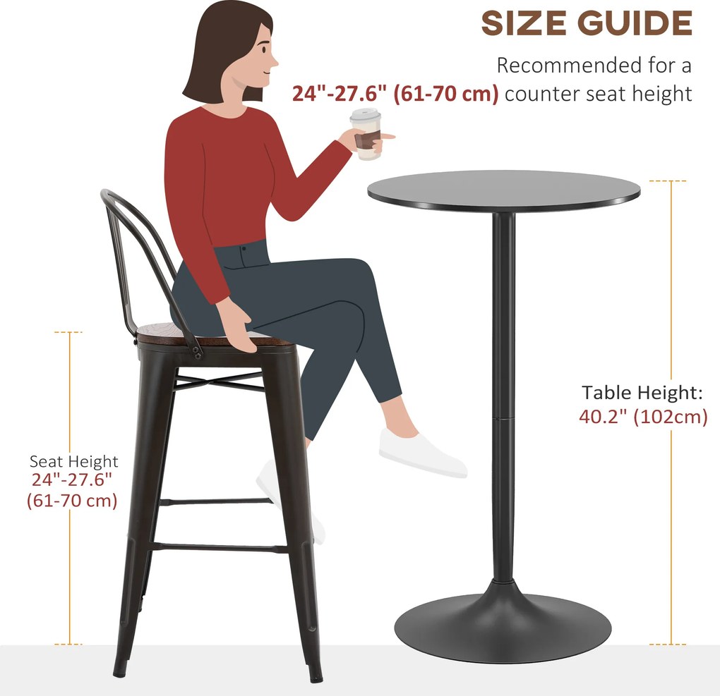 HOMCOM Okrągły stół barowy stalowy czarny nowoczesny stolik jadalny do salonu praktyczny | Aosom PL
