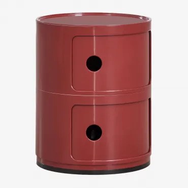 Okrągła Szafka Nocna Ø30 Cm Z Półkami Babel Czerwone Wino & 2 Szuflady - Sklum