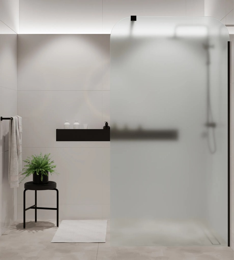 Ścianka prysznicowa Walk-in szkło satynowe matowe 8 mm MOLIS Satin Square MASSI | rożne rozmiary : Kolor profili kabiny - czarny, Szerokość ścianki - 70 cm