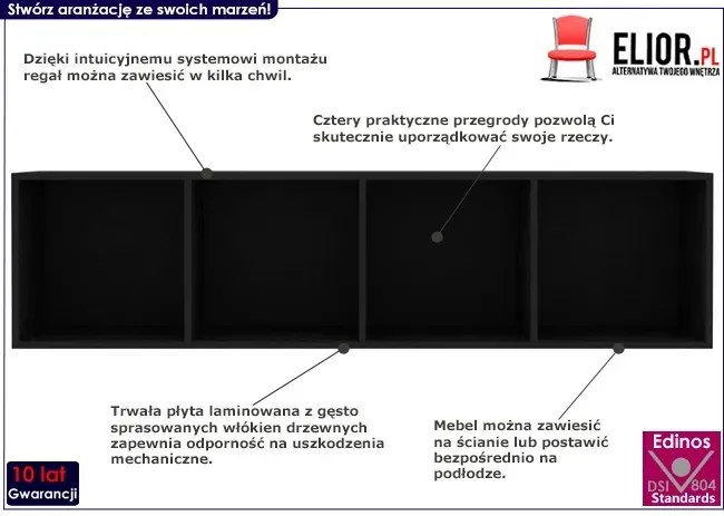 Modułowy Regał Czarny Ścienny Garmi