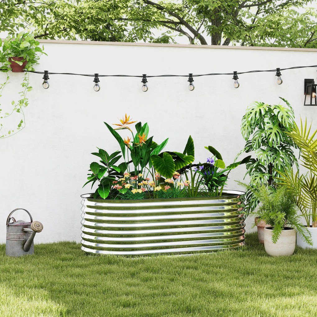 Outsunny Skrzynia do sadzenia, metalowa donica z krawędzią bezpieczeństwa i rękawicami, otwarte dno, 160B x 80T x 56H cm, Ciemnoszary | Aosom PL