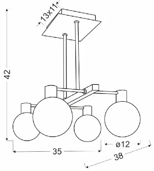 Czteroramienna lampa wisząca chrom z okrągłymi kloszami - V115-Suso