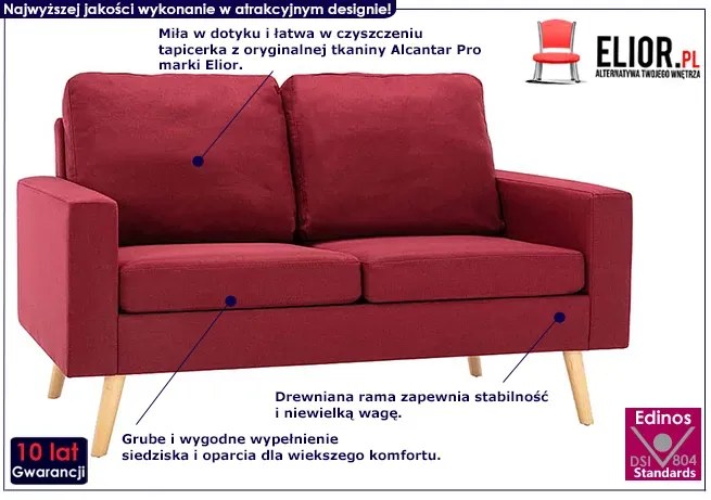 2-osobowa sofa czerwone wino - Muria 2Q