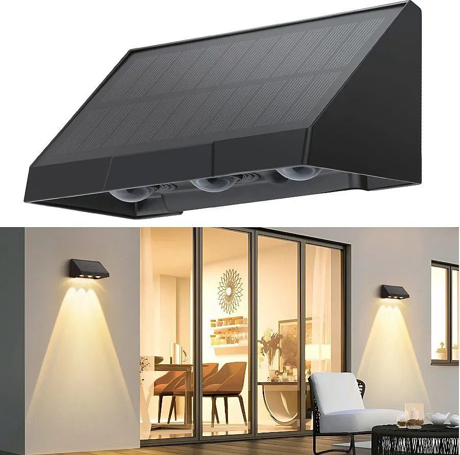 NETTLIFE Outdoor Solar Lights - Solarna lampa ścienna zewnętrzna, 3000K LED Outdoor Wall Lights, ciepła biel, 2 tryby