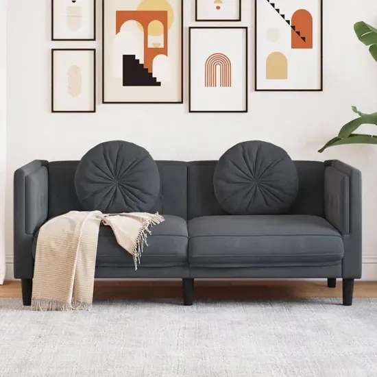 Ciemnoszara aksamitna sofa 2-osobowa z poduszkami - FINO 4X