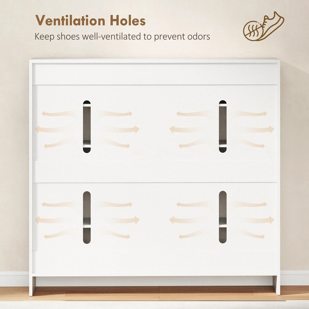 HOMCOM Szafka na buty z 10 półkami na 25-30 par butów, Otwory wentylacyjne, Drzwi z funkcją Soft-Close, MDF, Biały