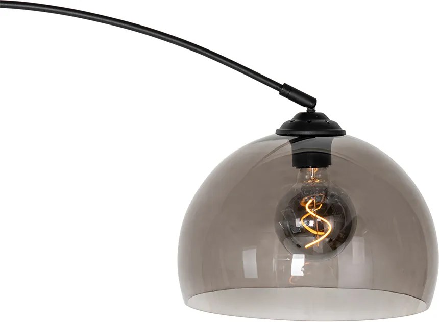 Nowoczesna lampa łukowa czarna z dymionym szkłem - Arc