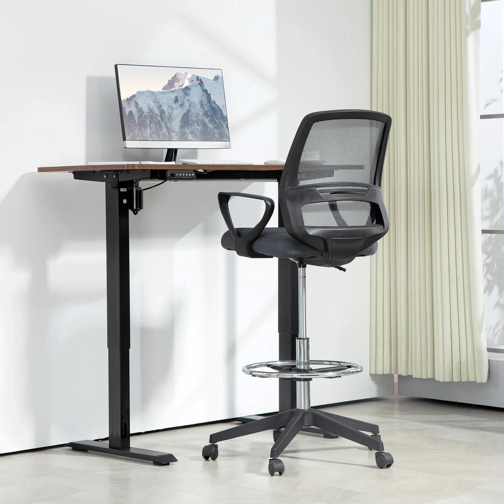 Vinsetto Ergonomiczny Fotel Biurowy z Podłokietnikami i Regulowanym Podnóżkiem Siatka Szary