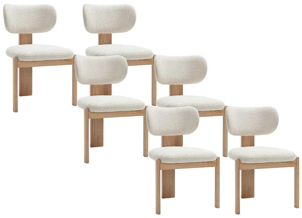 Zestaw 6 krzeseł z tkaniny bukle i drewna kauczukowego - Białe - WILANA