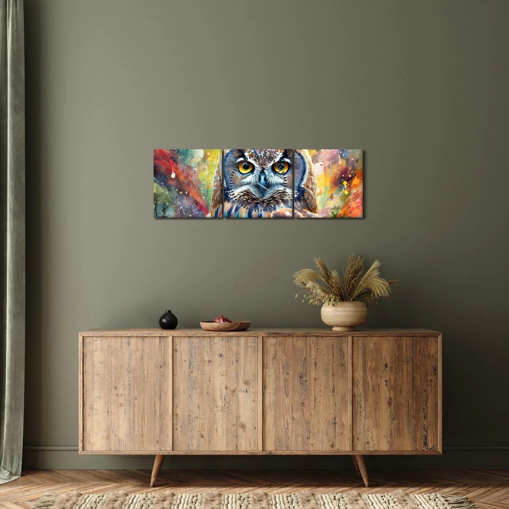Obraz - Malowanie sowy (z zegarem) (90x30 cm)