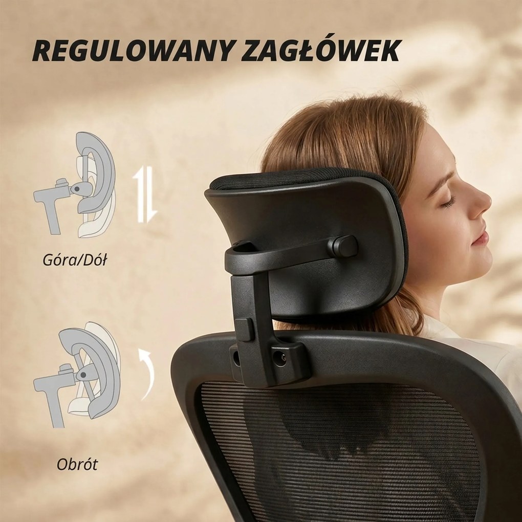 HOMCOM Fotel biurowy ergonomiczny z regulacją podłokietników i wsparciem lędźwiowym fotel do pracy czarny | Aosom PL