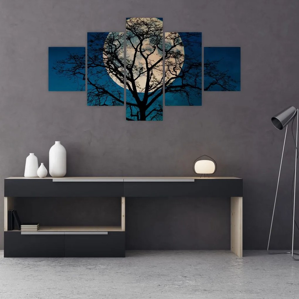 Obraz drzewa z pełnią księżyca (125x70 cm)
