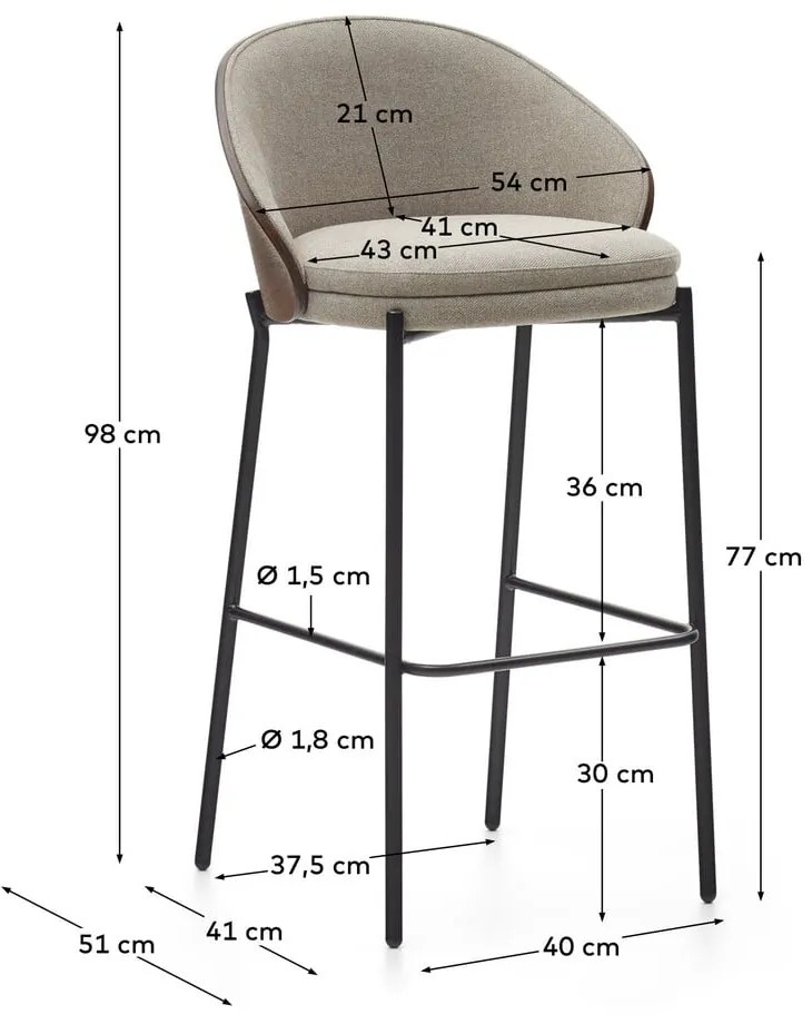 Brązowo-beżowy hoker (wysokość siedziska 77 cm) Eamy – Kave Home