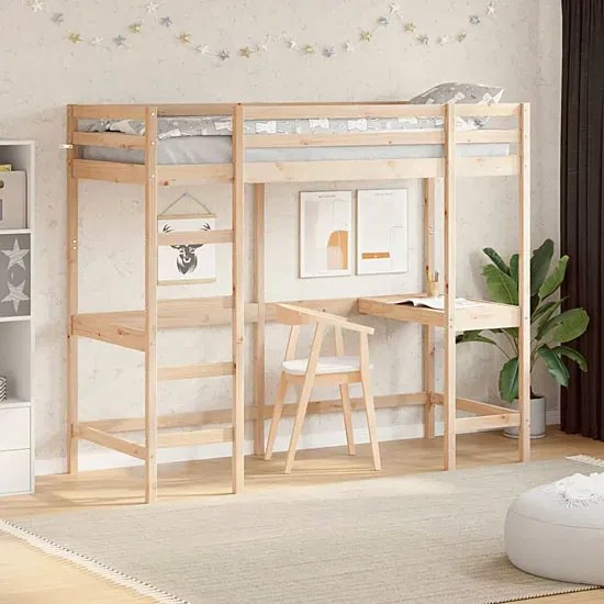 Piętrowe łóżko z litego drewna sosnowego z biurkiem 80x200 - Elba 4X