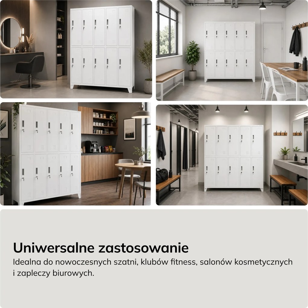 Szafa socjalna ubraniowa 10-drzwiowa biała, 1360x1720x450 mm: BARTEK