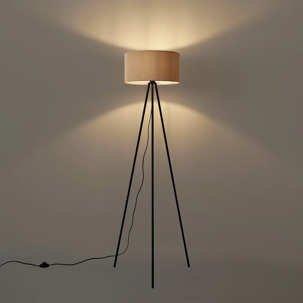 Nowoczesna lampa podłogowa trójnóg taupe z aksamitnym abażurem - Luz