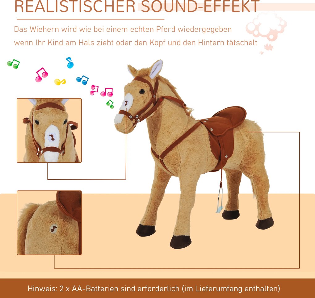 HOMCOM jazda na koniu konik-zabawka pluszowy konik dla dzieci stojący koń wydający odgłosy siedzenie wysokość 48 cm
